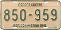 Nummernschilder / Kfz-Kennzeichen Dominikanische Republik 1981 1980er