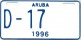 Nummernschilder / Kfz-Kennzeichen Aruba 1996 1990er Aruba