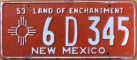Nummernschilder / Kfz-Kennzeichen USA 1953 1950er New Mexico NM