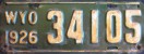 Nummernschilder / Kfz-Kennzeichen USA 1926 1920er Wyoming WY