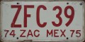 Nummernschilder / Kfz-Kennzeichen Mexiko 1974 1970er Zacatecas