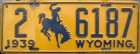 Nummernschilder / Kfz-Kennzeichen USA 1939 1930er Wyoming WY