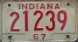 Nummernschilder / Kfz-Kennzeichen USA 1967 1960er Indiana IN
